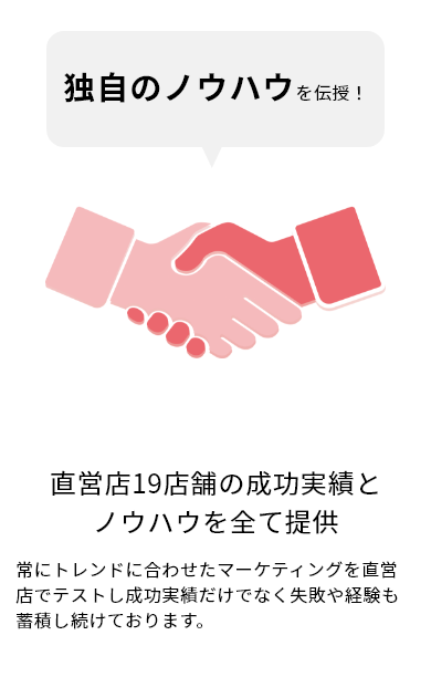 直営店19店舗の成功実績とノウハウを全て提供